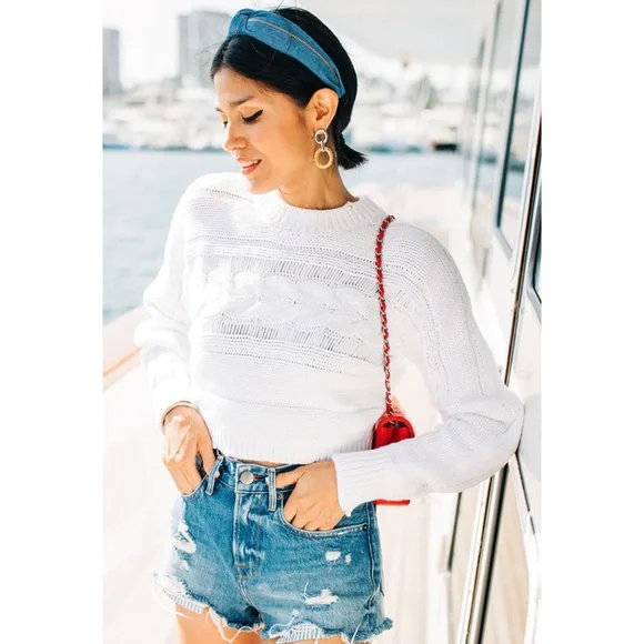 RTA • White Fever Distressed Cable Knit Cropped Sweater, M - Picture 16 of 16